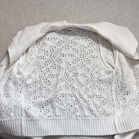 Cleobella Ivory Boho Open Knit Cardigan with Buttons - Picture 3 of 6